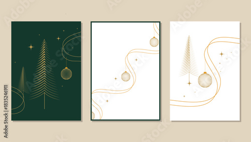 Elegant holiday greetings with golden trees and ornaments for a sophisticated Christmas card design or winter event invitation project that conveys warmth and cheer
