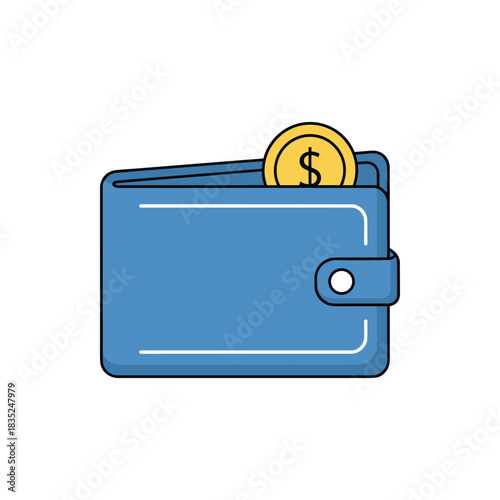 Blue Wallet with Gold Coin Illustration for Financial Concepts.