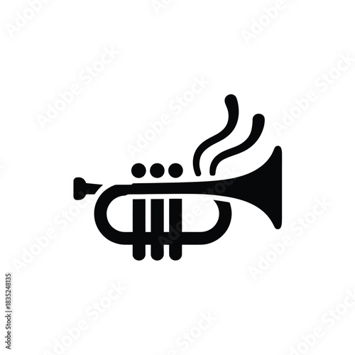 Black silhouette of a trumpet with musical notes