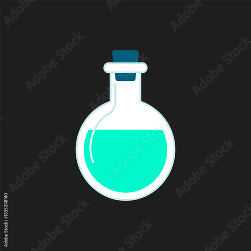 Cartoon Potion Bottle with Turquoise Liquid and Blue Stopper.