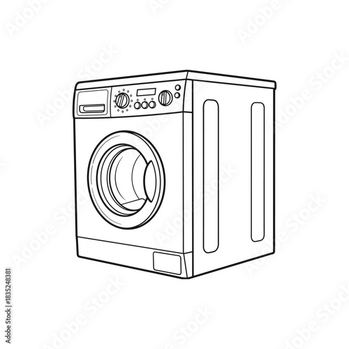 Detailed Line Art Illustration of a FrontLoading Washing Machine.