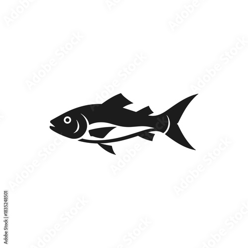 Elegant Black Fish Silhouette with Detailed Fin Structure.