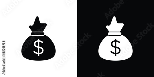 Money bag icons pictogram. Vector isolated shape in modern doodle style.