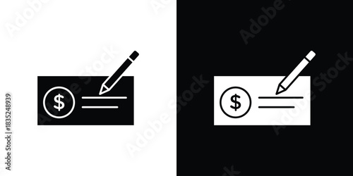 Money check icons pictogram. Vector isolated shape in modern doodle style.