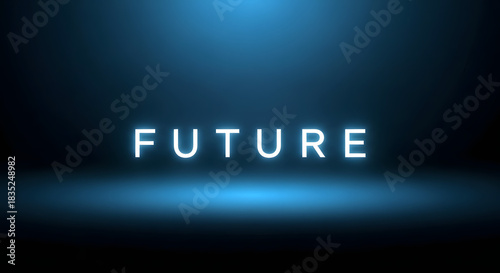 Futuristic glowing text with illuminated background.