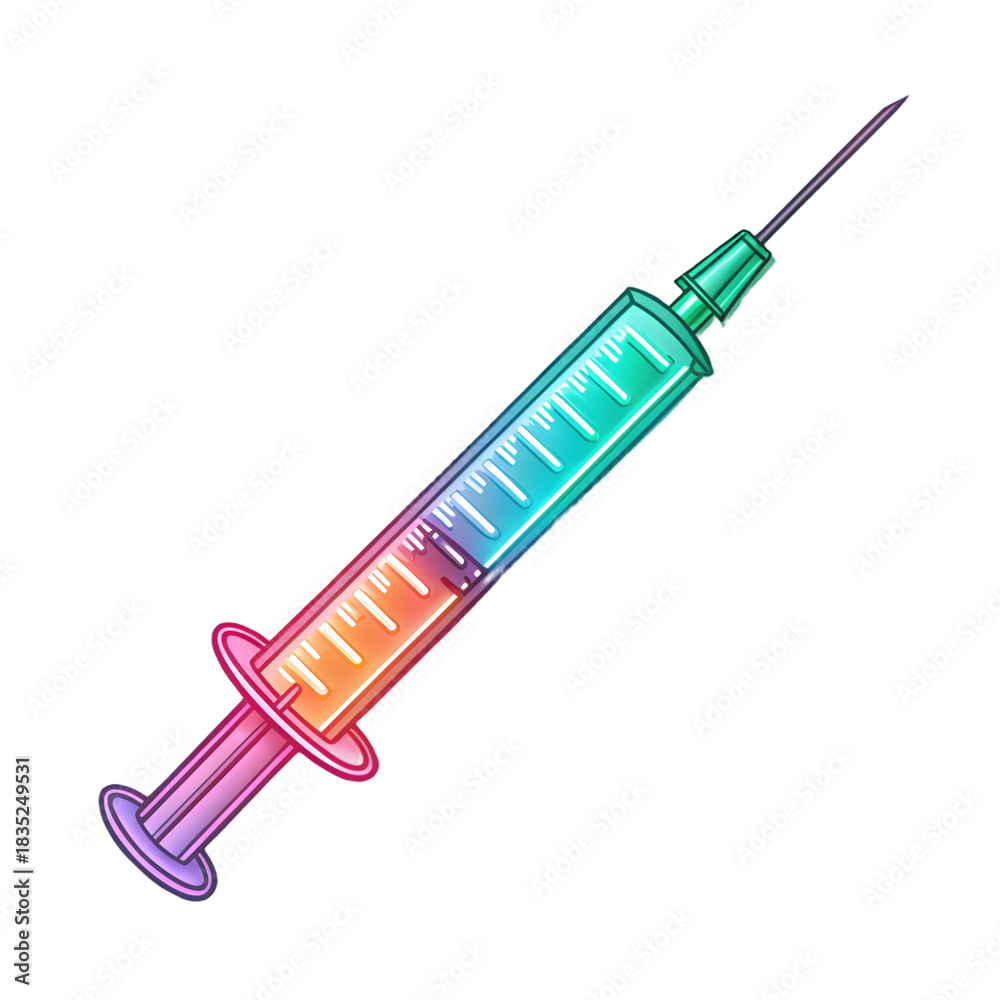 Fototapeta premium Colorful medical syringe with rainbow gradient liquid inside