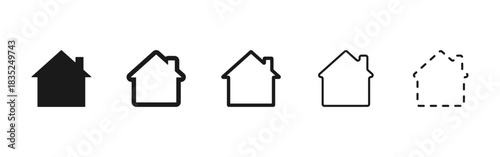 House icon. Simple home silhouette with chimney forming a clean property symbol. Minimal real estate outline used as a modern housing graphic sign. Basic construction concept for architecture visuals.
