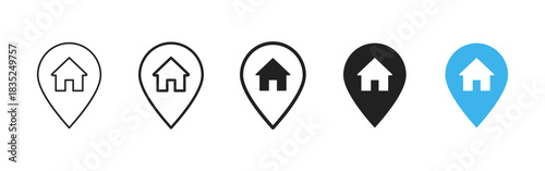 Location pin icon. Home and house markers for maps, GPS and navigation apps vector. Clear geo pointer for address, destination and route interfaces symbol for mobile UI and web sign pictogram concept.