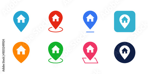 Home location icon. Bright house marker symbol for maps and GPS navigation vector. Colorful pointer for apps and real estate interfaces sign. Simple destination concept pictogram.