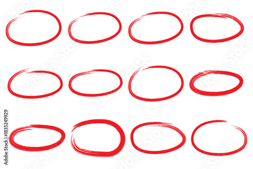 Highlight hand drawn oval sketch marker frames line set. Hand drawn scribble circle underscore set. Doodle style ovals and ellipses line template. Vector illustration isolated on white background.	