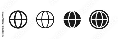 Globe icon. Clean world grid vector for web and internet navigation symbol. Simple global map sign for international connections concept. Minimal digital planet pictogram.