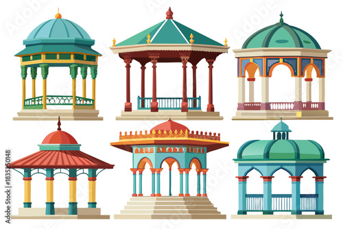 Gazebo and Pavilion Set. Decorative Outdoor Garden Structures