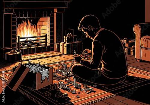 Man sitting on the floor meticulously assembling a model kit.