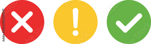 Red Cross, Yellow Exclamation, and Green Check Mark Icons on a White Background