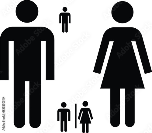 Restroom Signage Male, Female, and Child Figures on Transparent Background