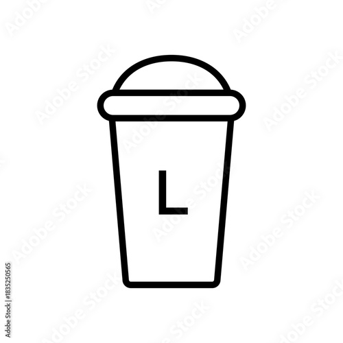 Large coffee cup icon. L size takeaway drink container with bold letter marking size vector illustration. Cafe outline element for menus sign. Hot drink ordering line symbol. Minimal style concept.
