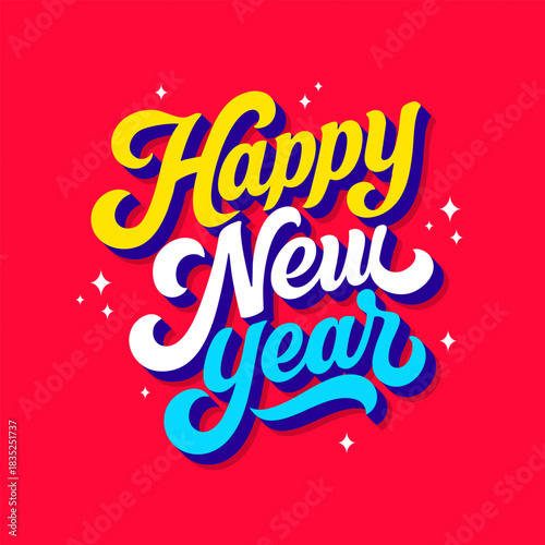 Happy New Year Lettering design for greeting banner and card