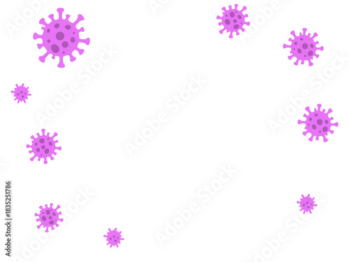 Pink virus particles flowing on a white background. Microorganisms representing disease or infection concept for health content.