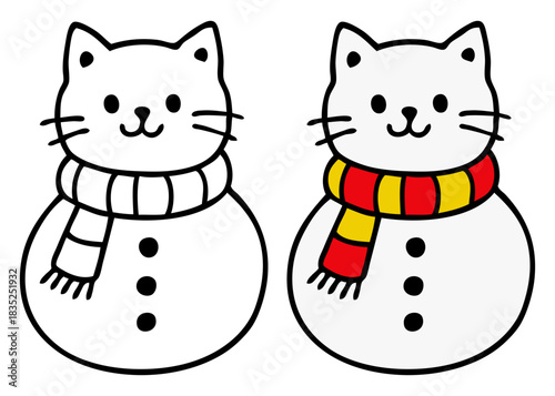 Dibujo sencillo con líneas de gato como muñeco de nieve para tarjetas y felicitaciones de Navidad