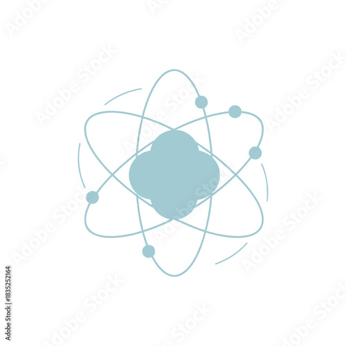 Stylized Atom Illustration with Orbiting Electrons and Central Nucleus.