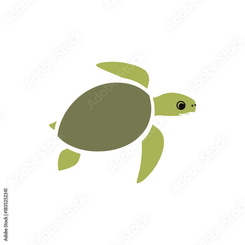 Stylized Green Sea Turtle Illustration on White Background.