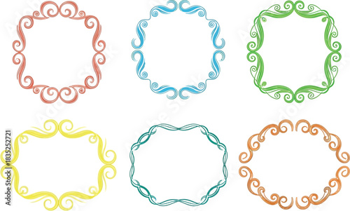 Swirl Frames Collection, Pink, Blue, Green, Yellow and Orange, Decorative on White