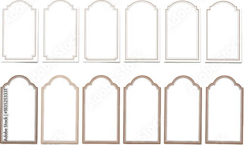 Twelve Arched Borders with Vintage Ornamental Brown and Beige Isolated