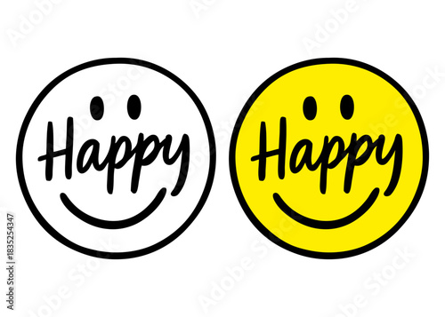 Emoticono con palabra Happy en el interior de una cara sonriente 