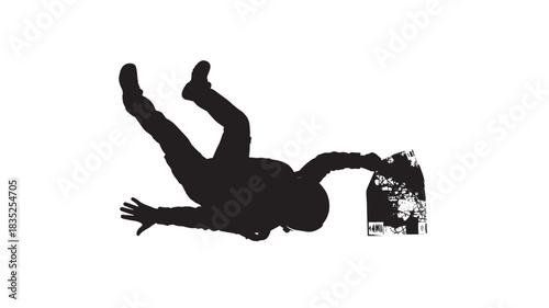 Dynamic silhouette of a skydiver in freefall clutching a unique package, conveying adventure, freedom, and unconventional delivery solutions with abstract design elements