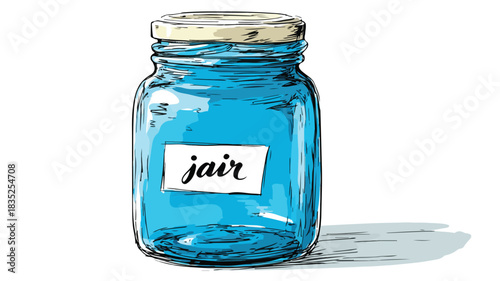 Blue Glass Jar with Label 'Jar' - Professional Image for Packaging & Product Display