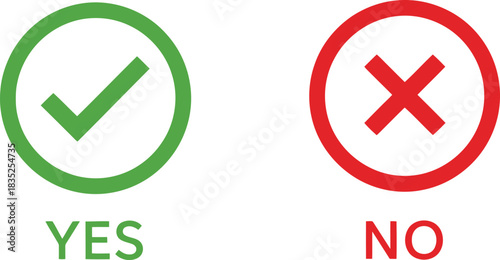 Yes and No Signs with Check and Cross Marks in Green and Red Color on White