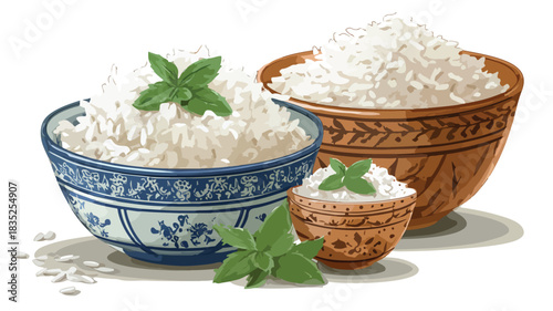 Rice Bowl Trio - Vector Illustration of a Bowl of Rice