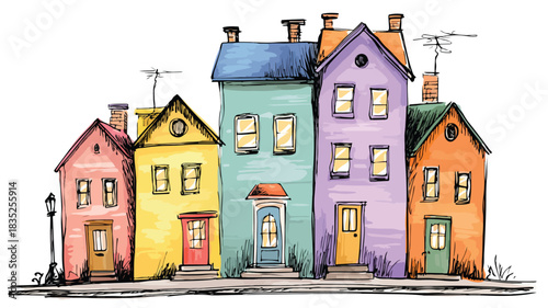 Colorful Cartoon Houses with Inspirational Quote Illustration