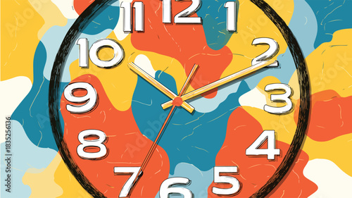 Vibrant Clock Showing 12:00 Time with Outline Design for Creative Concepts