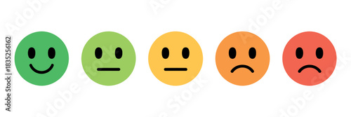 Colorful Feedback Emoji Faces Vector Set: Emoticons Ranging from Happy to Sad for Rating Systems and Surveys