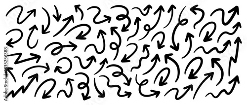 Hand drawn doodle arrow collection vector illustration. Abstract sketch line pointer drawing.