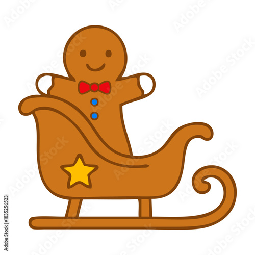 Dibujo sencillo con líneas de hombre simpático de pan de jengibre en trineo para tarjetas y felicitaciones de Navidad