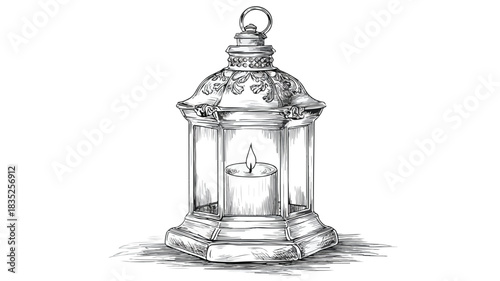 Elegant Lantern with Illuminated Candle Vector Drawing for Creative Projects
