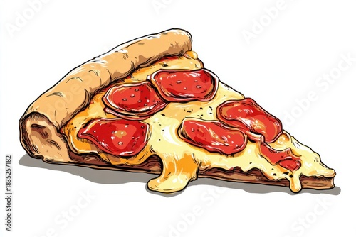 Vibrant Cartoon Pepperoni Pizza Slice Illustration