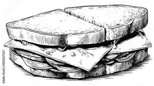 Delicious Sandwich Drawing with Word 'Honey' - Tasty Food Illustration