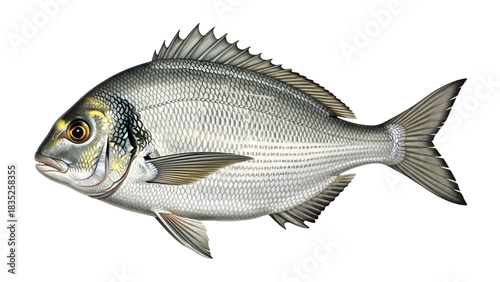 Gilthead seabream fish illustration with detailed scales isolated on transparent background