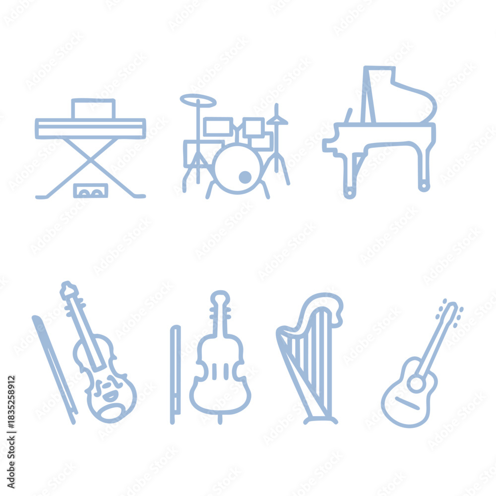 Obraz premium 악기 일러스트_다양한 악기_악기 라인일러스트