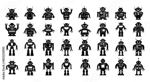 Collection of various retro and modern robot icons