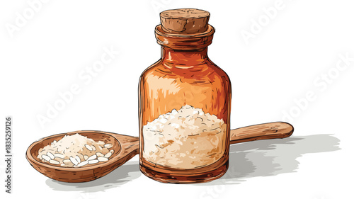 Bottle of Rice and Spoon of Salt Vector Illustration for Culinary Concepts