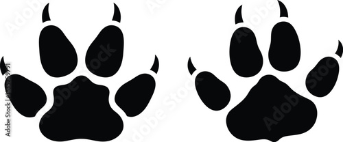 Black silhouette of two raccoon paw prints on white background