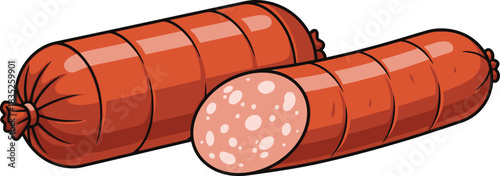 Two sausages one sliced isolated on white background food illustration