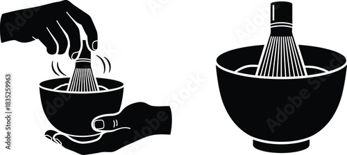 Preparing matcha tea hand whisking in a bowl traditional japanese ceremony