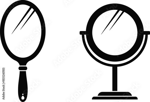 Elegant oval mirrors handheld and standing vanity mirror illustrations