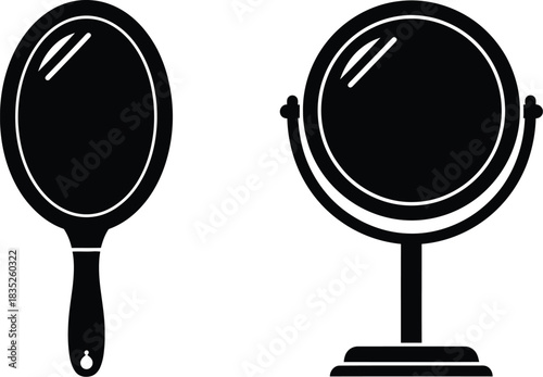 Elegant mirror set handheld and standing vanity mirrors in black silhouette