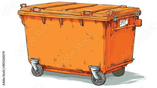 Orange Trash Can with Wheels Vector Isolated Outline